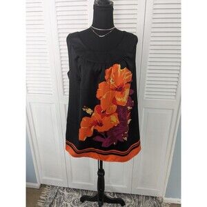 Avenue Top Womens sz 14/16 Orange Black Hawaiian Silky Tank Hibiscus Tropical